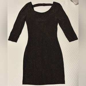 Forever 21 Black Gold Glitter Cropped Long Sleeve New Years Eve Body Con Dress